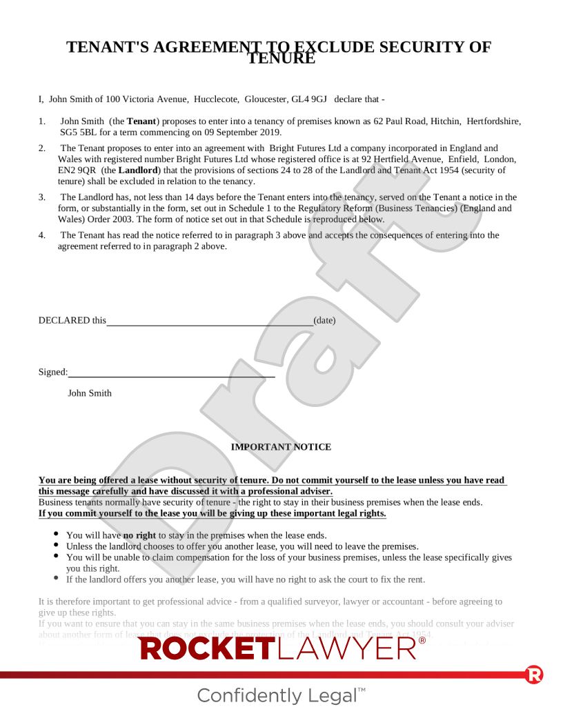 Excluded Tenancy Agreement Template